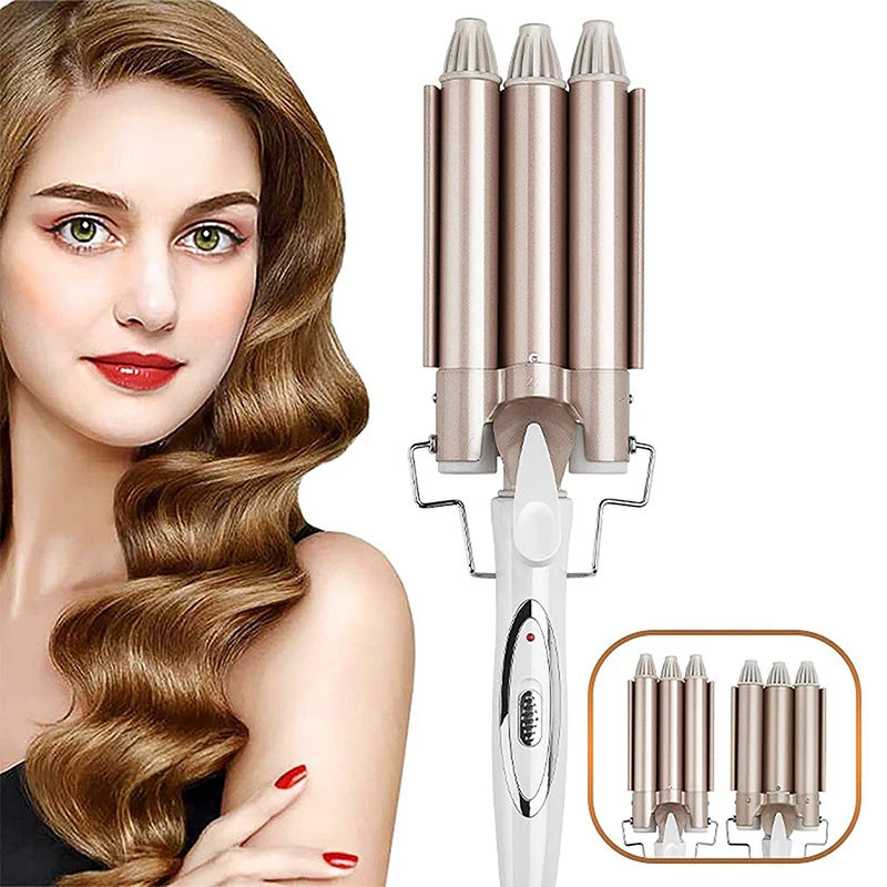 New Home Use Three Barrel Ceramic Ionic Big Wave Automatic Lcd Curling Iron 3 Barrel Curling Iron Hair Curler