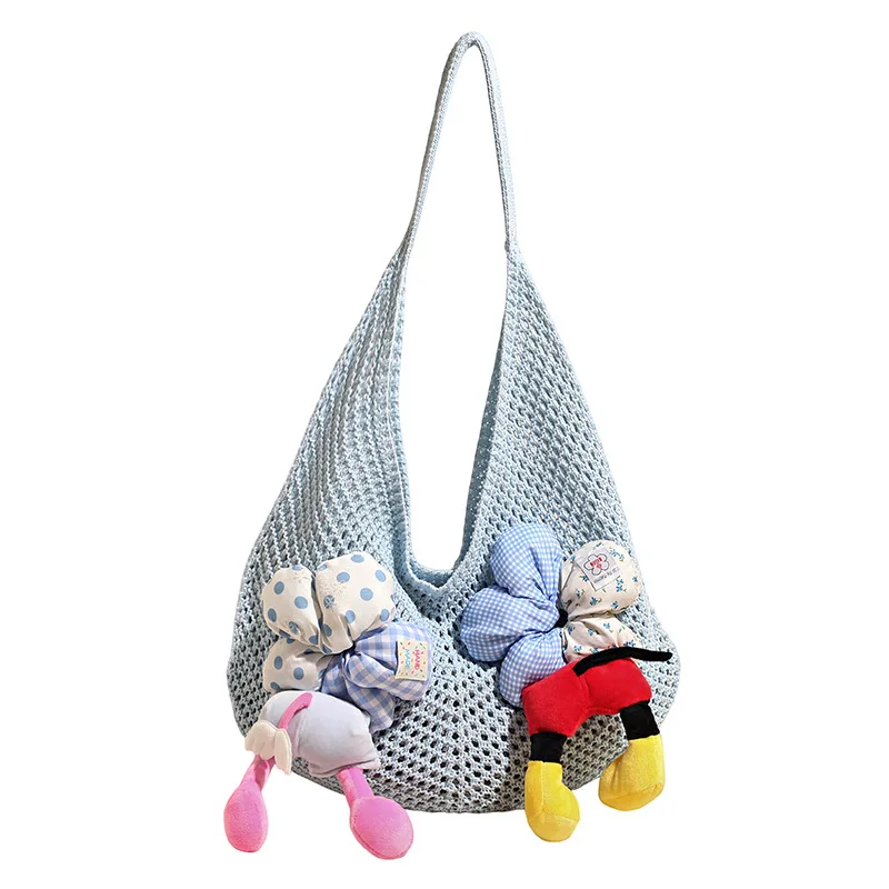 

Disney Knitted Shoulder Bag Fashion Casual Versatile Fun Mickey Large Capacity Tote for Women Students Outdoor Travel