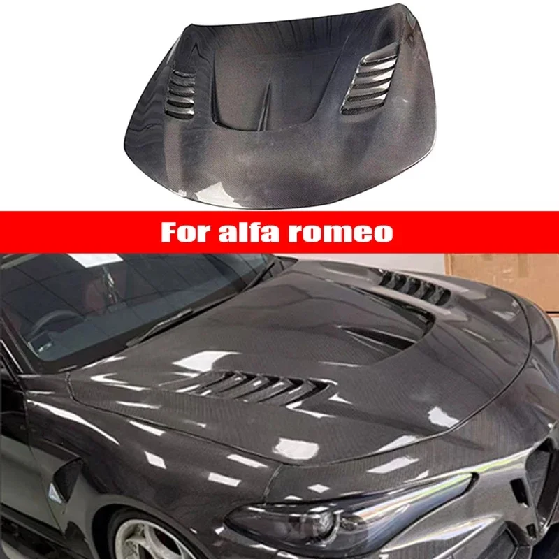 For Alfa Romeo Giulia Carbon Fiber Hood Engine Cover Hood Car Headliner Hood Cover Style Upgrade Car Accessories body kit