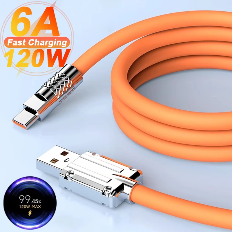 USB A To Type C 120W 6A Super Quick Charging Data Cables Unbreakable USB C Mobile Phone Wire Cord for Samsung Xiaomi Huawei