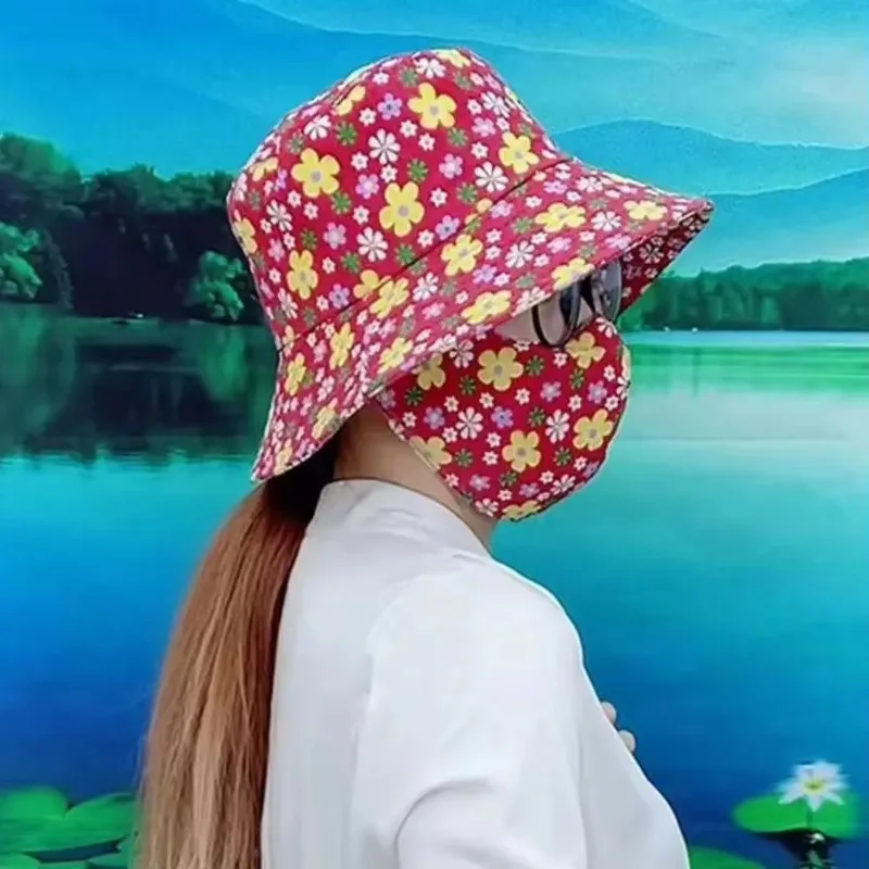 1/2/4PCS Summer Women Sun Hat UV Protection Wide Brim Floral Print Fisherman Hat for Outdoor Beach Riding Gardening Face Shading