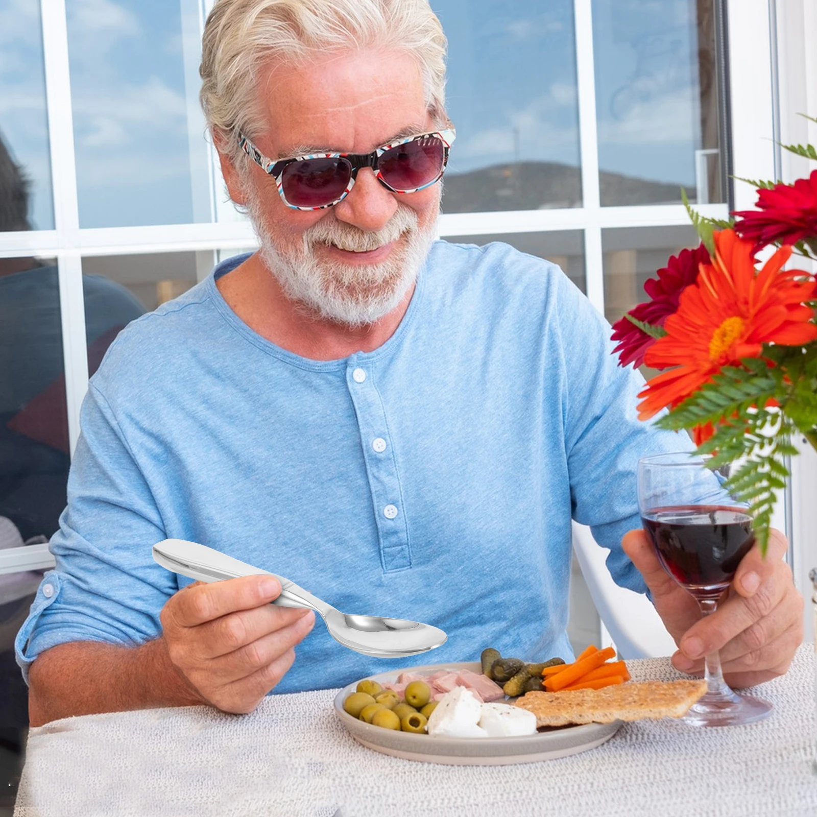 

Ergonomic Adaptive Spoon Set Stainless Steel Heavy Duty Cutlery for Elderly with Shaky Hands Easy Grip Eating Utensils Daily Use