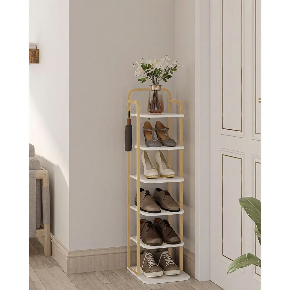 

6 Tiers Vertical Shoe Rack, Narrow Shoe Tower, Tall Shoes Shelf With 2 Hooks, Adjustable Shelves, Corner Shoes Shelves For Smal