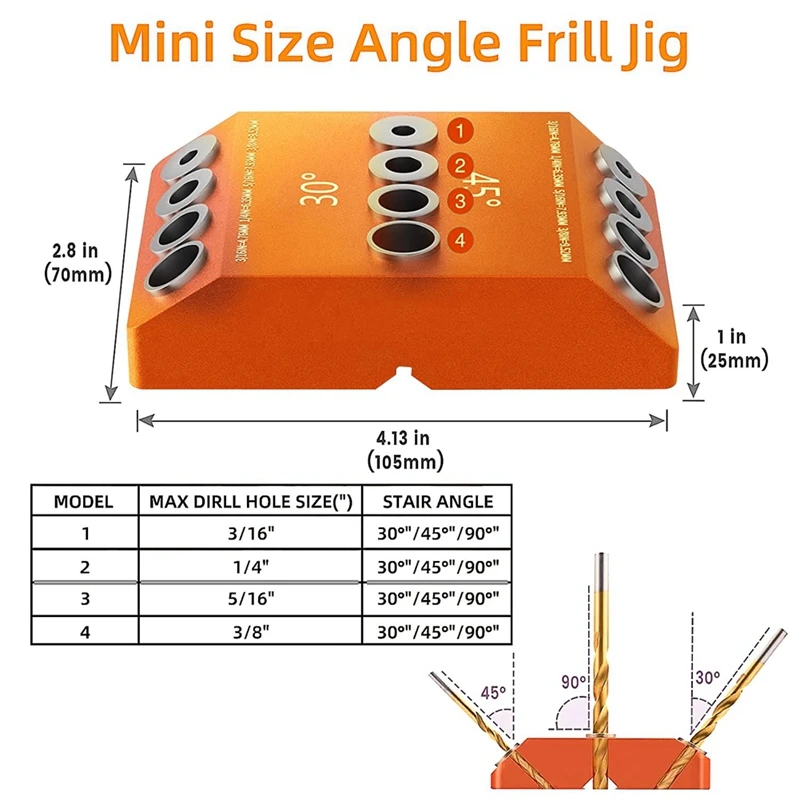 Gabarit de Perçage Durable, Guide de Perçage, Angle Résistant 30 45 90, 4 Tailles, Trou de Perçage, Vis à Percer, Gabarit pour Bricolage, Artisanat du Bois, Fil d'Escalier, Main Courante