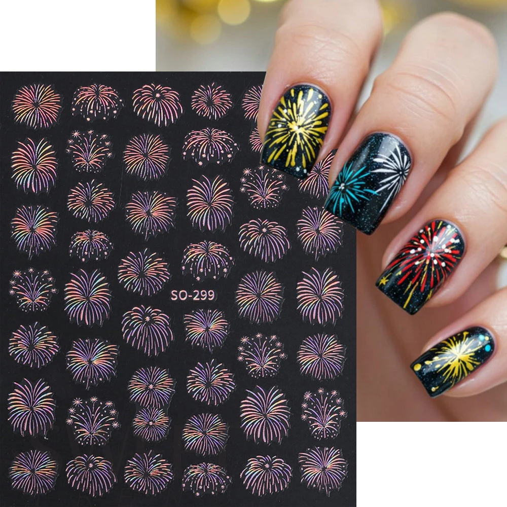 1pc Vuurwerk Nagelsticker Gradiënt Champagne Golde Romantisch Bloeiende Vuurwerk Nagelschuivers 3D Glitter Vuurwerk Manicure Benodigdheden