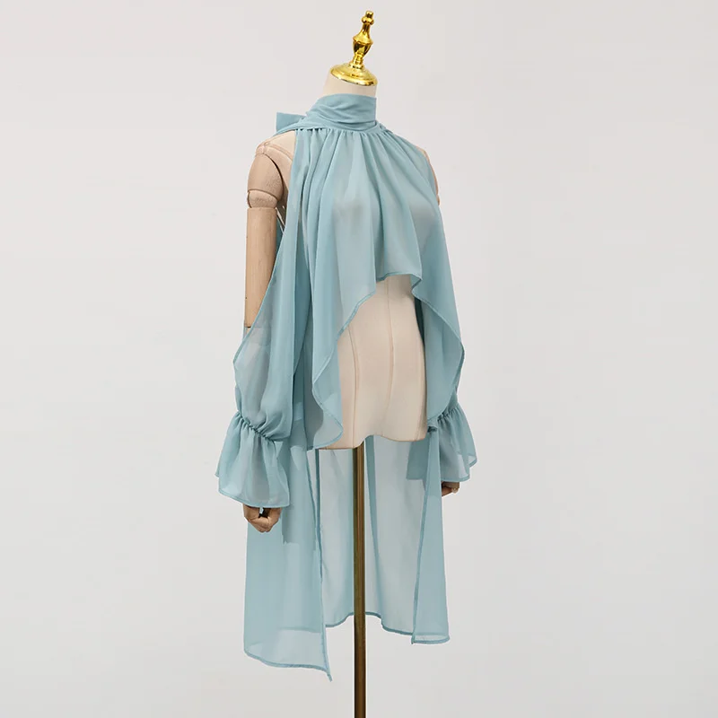 Solid Color Off-Shoulder Blouse For Women O Neck Sleeveless Chiffon Shirt Slimming Design Elegant Temperament Top Fashion 2025