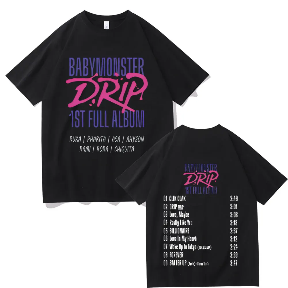 Babymonster Drip Ist Full Album Double Sided Graphic T-shirt Summer Men Fashion Casual Streetwear Unisex Crewneck Cotton Tees