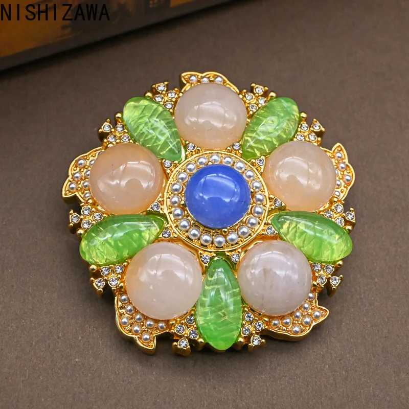 

NISHIZAWA Colorful Flowers Brooches for Women Palace Style Retro Light Luxury Fashion Jewelry Geometric Elegant Clothing Pins