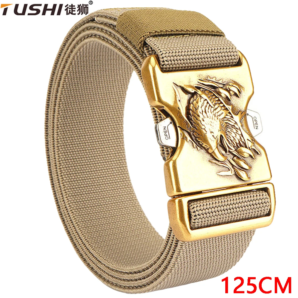 TUSHI New Quick Release Metal Pluggable Buckle Tactical Belt Breathable Elastic Military Belts For Men Stretch Pants Waistband
