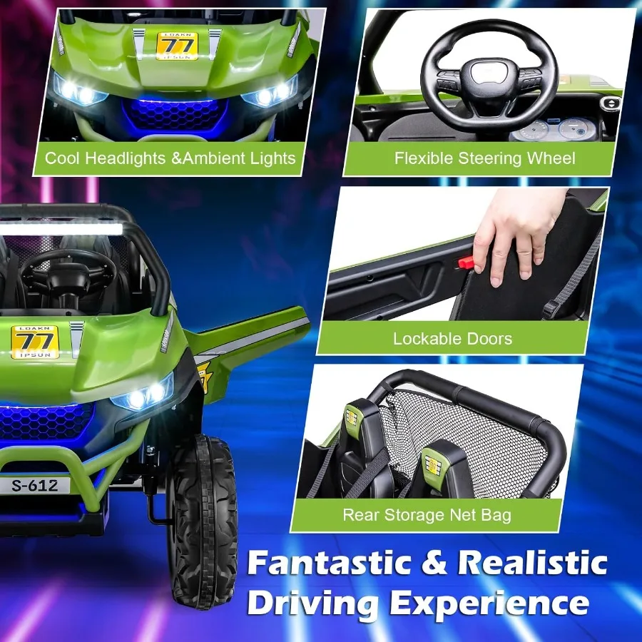 2 Seater Ride on Car for 12V UTV ' Electric Vehicles with Remote Control Spring Suspension Soft Start Music Bluetooth FM Batter