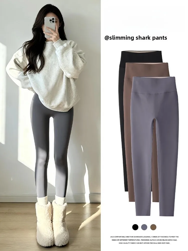 

Women's Thiened Camel Hair Yoga Pants High Waist Nine Points Pant High Warmth Fce Lined Slimming Base Layer Trousers