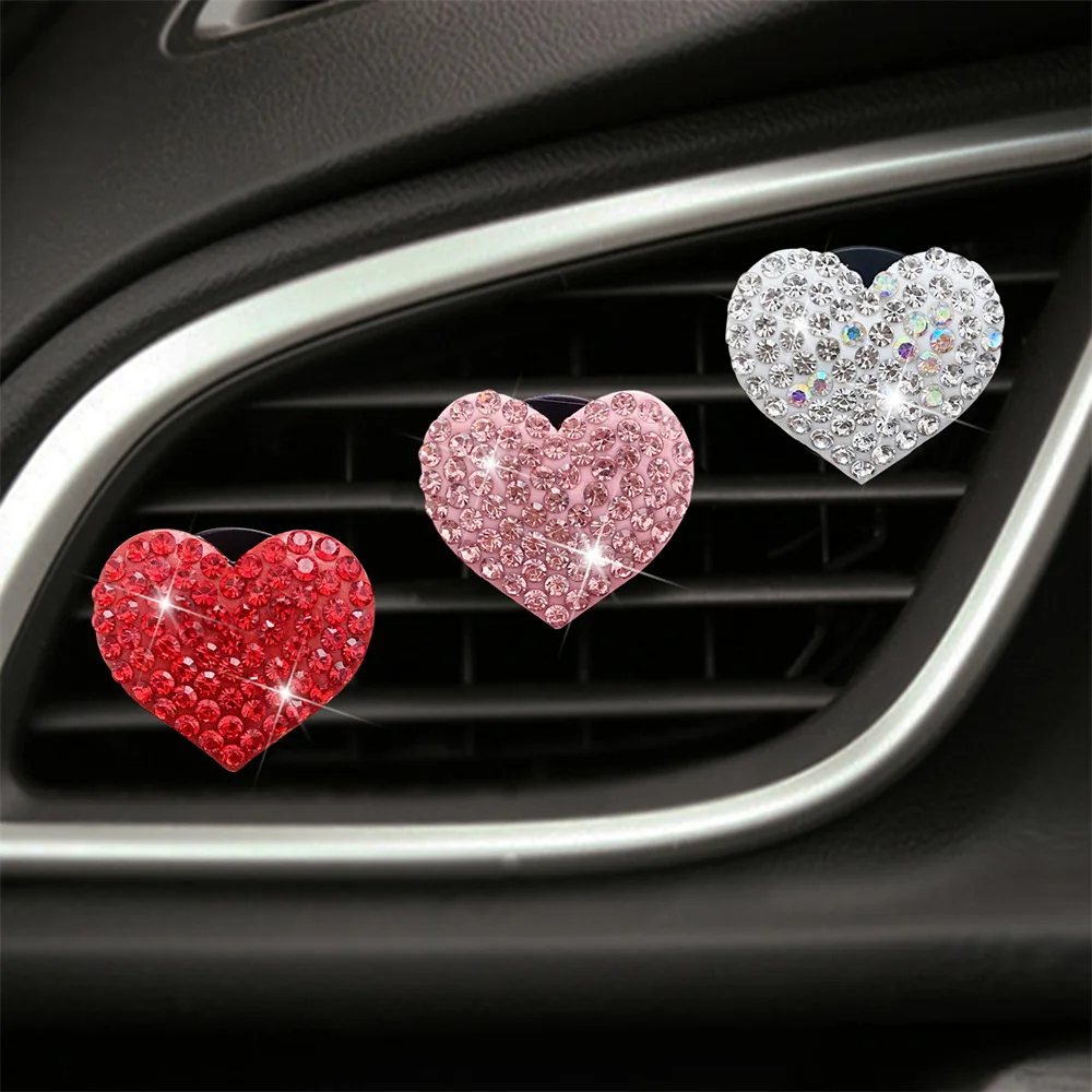 Car Air Outlet Perfume Clips Rhinestone Heart-shaped Car Air Conditioning Vent Decoration Clip Air Freshener Car Accessories