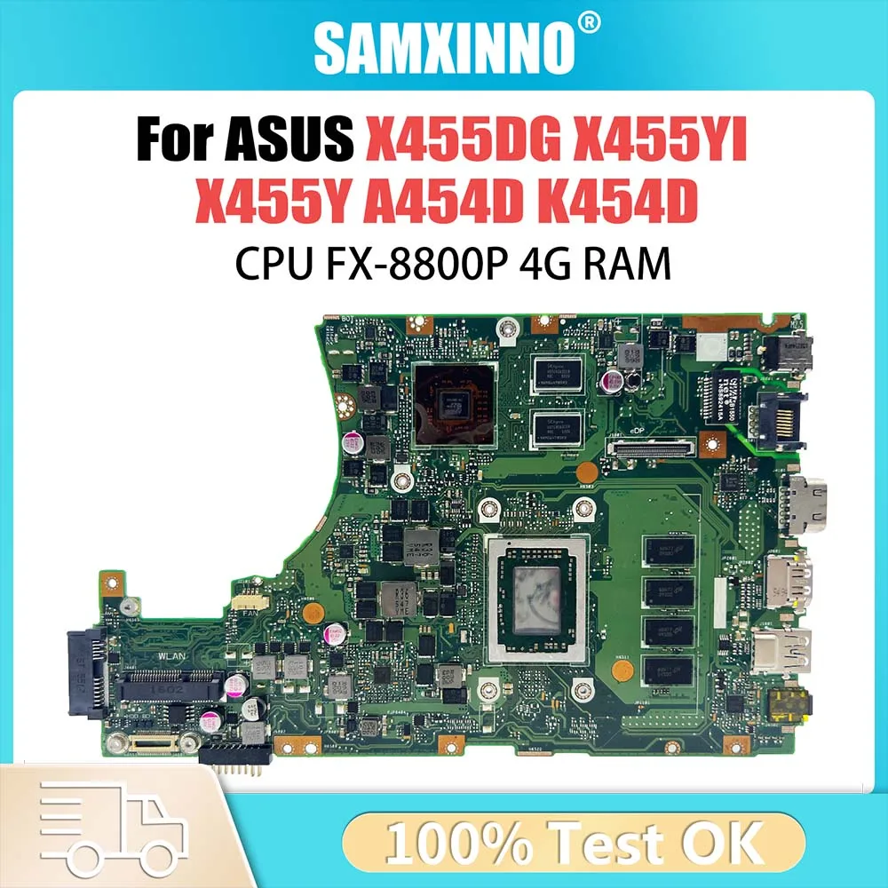 Computer Mainboard For Asus X455DG X455YI X455Y A454D K454D Laptop Motherboard With FX-8800P CPU 4GB RAM DIS Systemboard