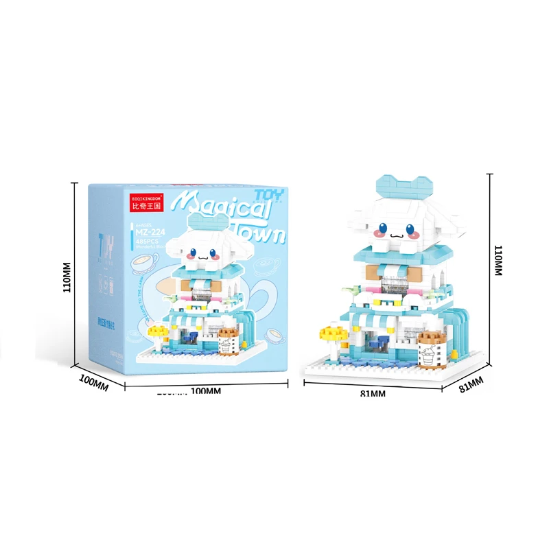 Figurine d'action kuromi, modèle de construction de ville à petites particules, vue sur la rue, jouet d'assemblage de puzzle pour enfants