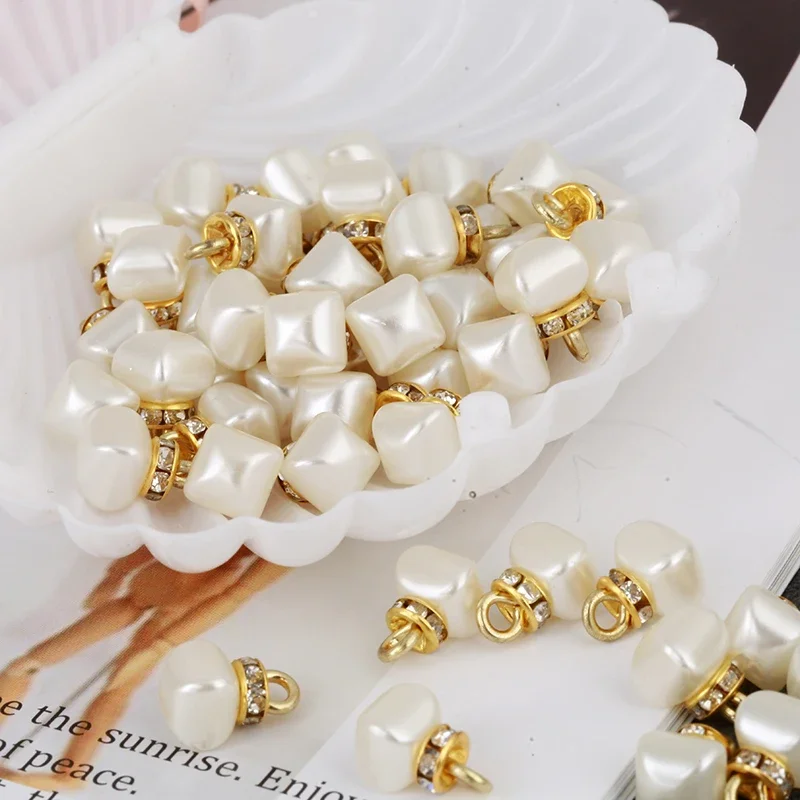 8mm New Sewing Ivory Pearl Beads Arc-Shaped Crystal Rhinestone Pearl Applique Decor Pendant Bead for Garment Jewelry Accessories