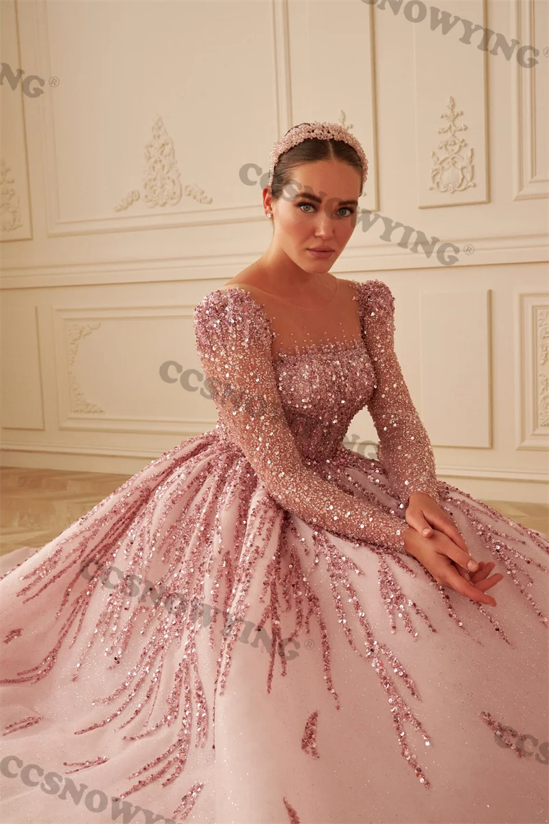 Fashion Appliques Beaded Prom Dresses Evening Gowns Tulle Long Sleeve Formal Party Dress Women Robe De Soiree