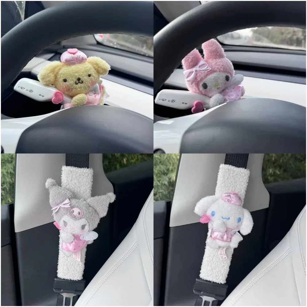 Anime My Melody Cinnamoroll Kuromi HelloKittys Angel Series Car Seat Belt Cover Shoulder Protectors Turn Signals Wiper Decorate