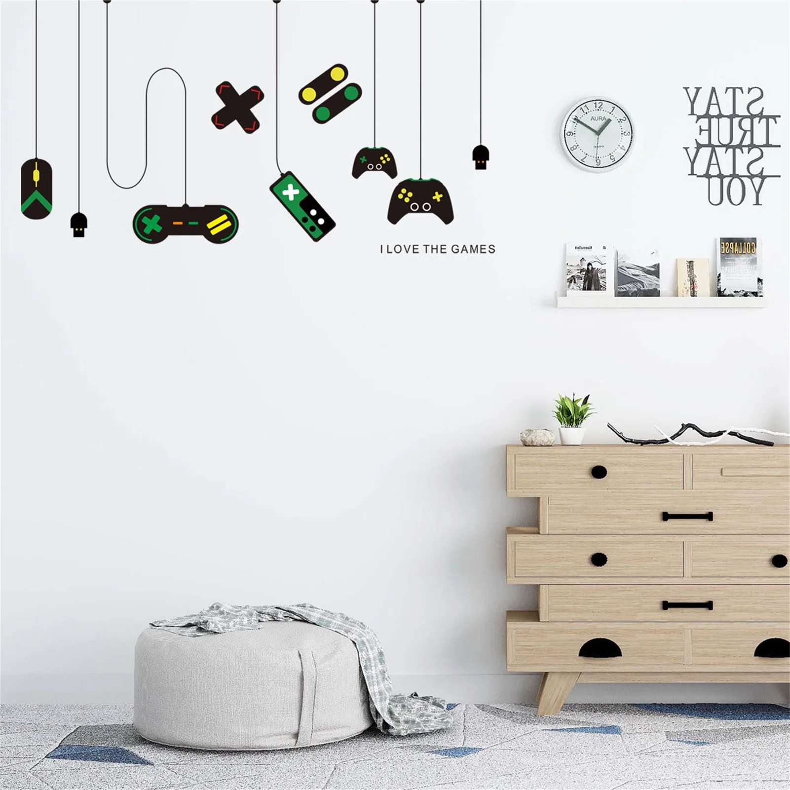 Eat Sleep Game Wall Decal Gaming Joystick Playing Stickers Wall Decal Kids Room Home Decor Gamer Bedroom Wall Art Sticker