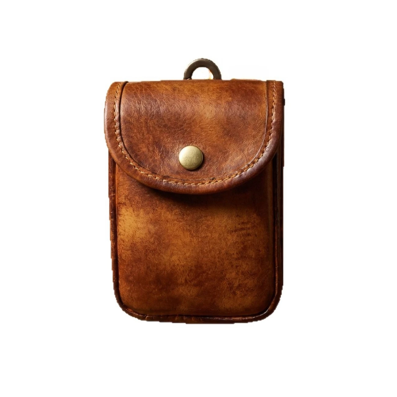Riñonera EDC de Cuero Genuino Vintage para Hombre, Estuche para Cigarrillos con Acabado Desgastado Hecho a Mano y Presilla para Cinturón, Funda Pequeña y Duradera para la Cintura