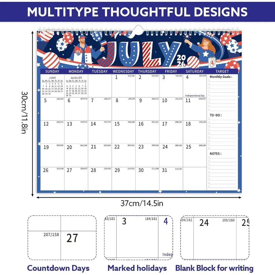 벽걸이 달력 20262027 18개월 대형 책상 달력 2026년 1월부터 2027년 6월까지 14.5인치 x 11.8인치 트윈와이어 월간 달력