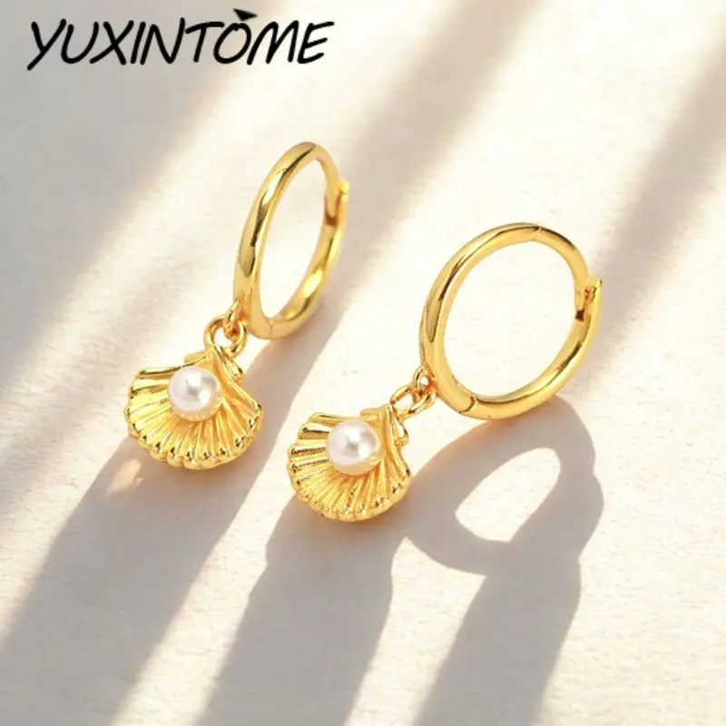 

925 Sterling Silver Needle Gentle Elegant Shell Pearl Hanging Earrings Women's Light Luxury Fashion Wedding Party Accessories