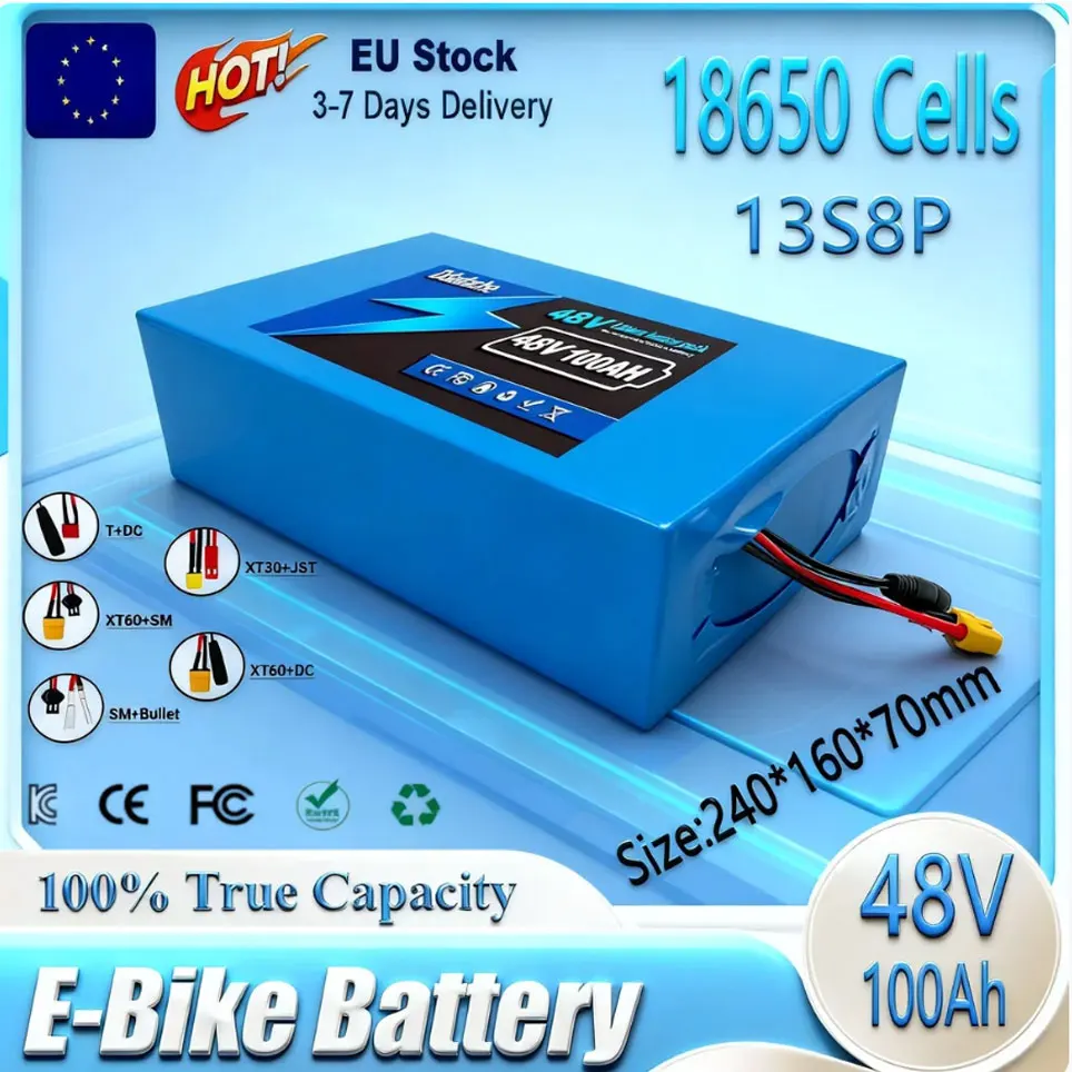 🤼 13S8P 48V 100Ah 18650 Lithium-Batteriepack ⌚️   10000mAh große Kapazität, geeignet für 48V 250-1500W, integriertes BMS + 54,6V2A Ladegerät