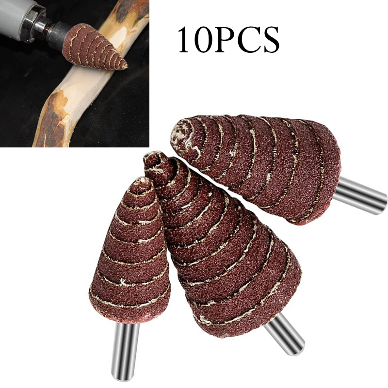 

10pcs Grinding Head 6mm Shank Tapered Cone Polishing Bit Sandpaper Flap Wheel 15/20/25/30mm 80grit For Electric Drill Grinder