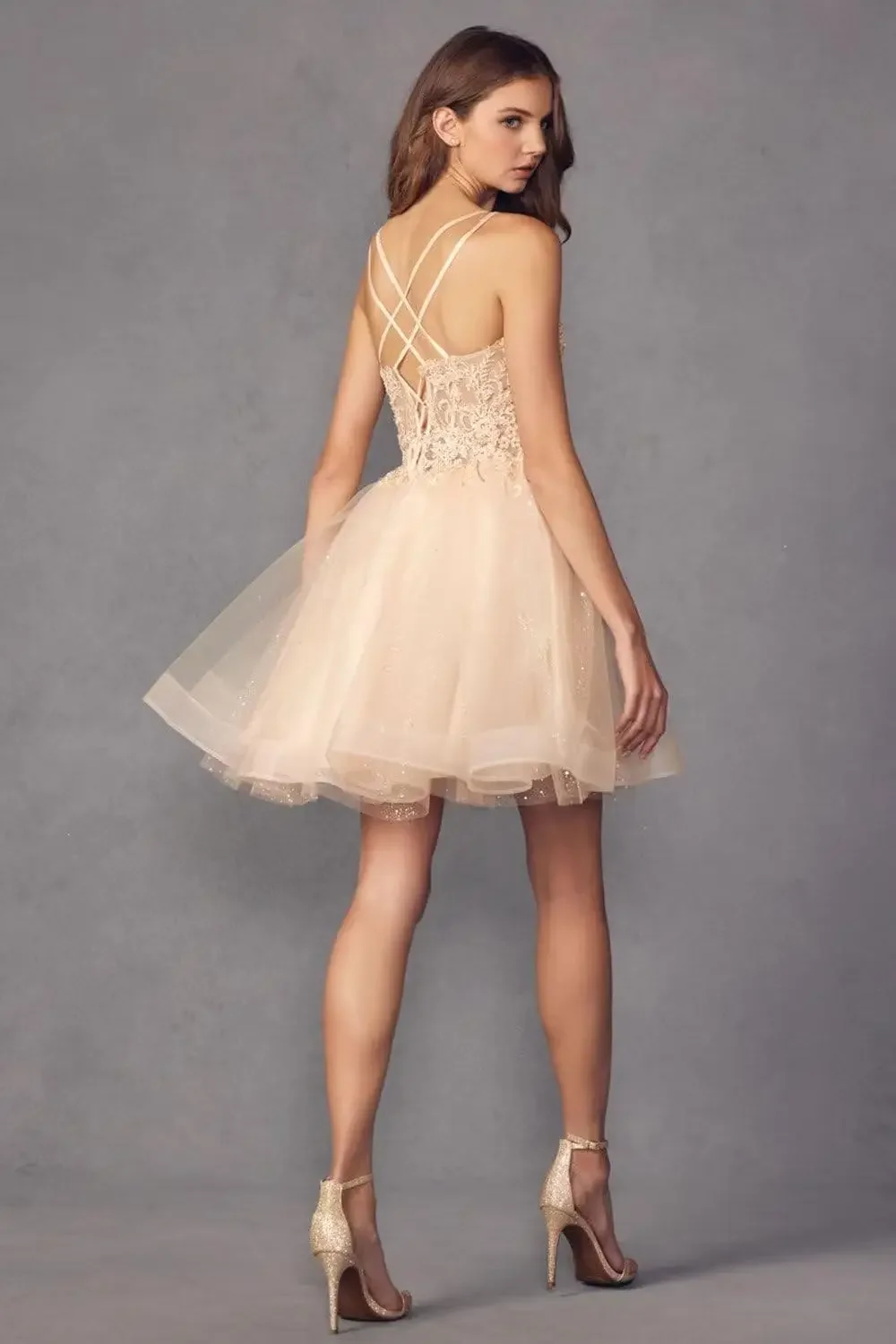 Custom Made Lace up Back Short Lace Appliqué Tulle Homecoming Dresses Teens Spaghetti Straps Cocktail Prom Party Gowns