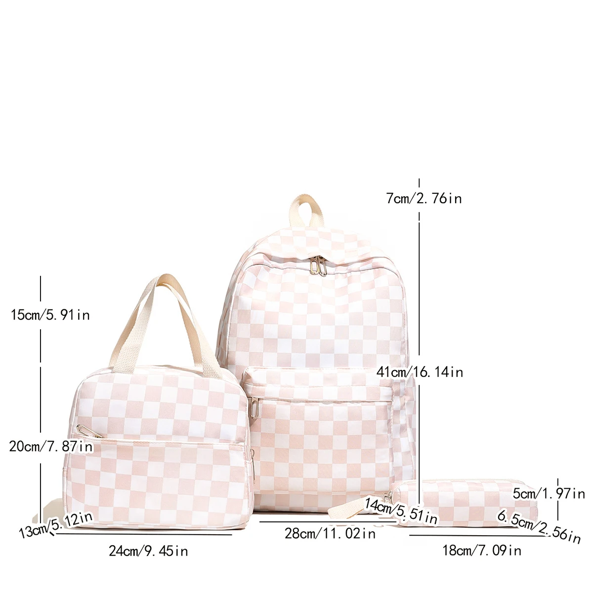 مجموعة حقيبة ظهر منقوشة عصرية مكونة من ثلاث قطع حقيبة ظهر وحقيبة يد ومقلمة وخياطة متباينة ومنظمة متعددة الجيوب لحياة الحرم الجامعي