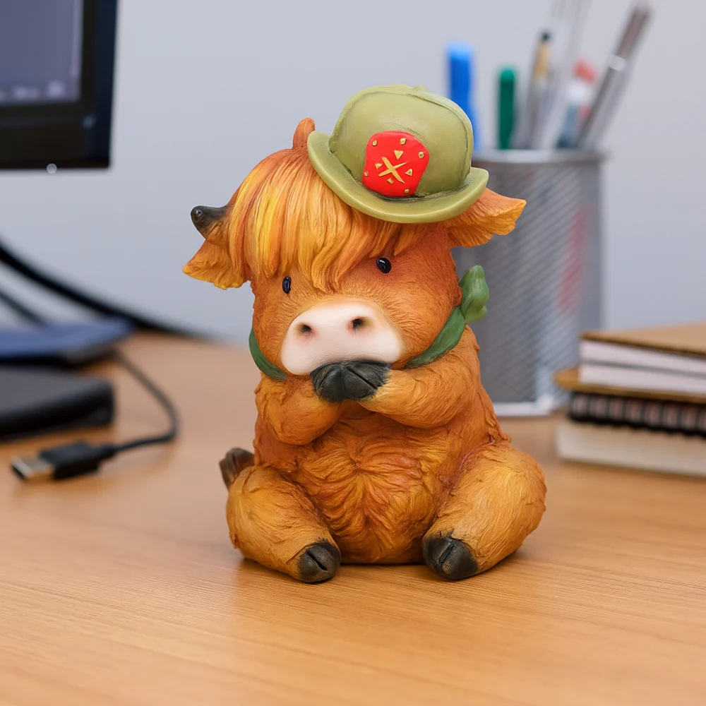 Resin Cartoon Cow Ornament Realistic Statue Highland Cow Decor Crafts Sensory Toy Animal Action Figure Desktop Decorative