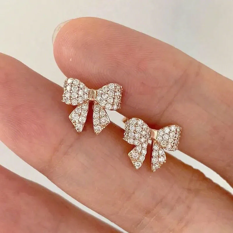 1.50CTW Round Cut Lab Grown Diamond Stud Earrings 14K Gold Women's Earrings Gorgeous Bow Ribbon Earrings
