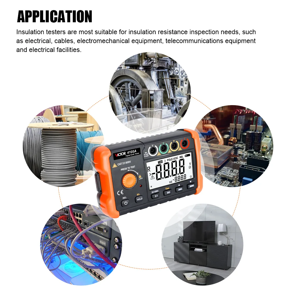 شاشة عرض LCD عالية الوضوح من VICTOR 4105A مع 2000 كلمة عرض أجهزة قياس مقاومة الأرض الرقمية جهاز اختبار الأرض