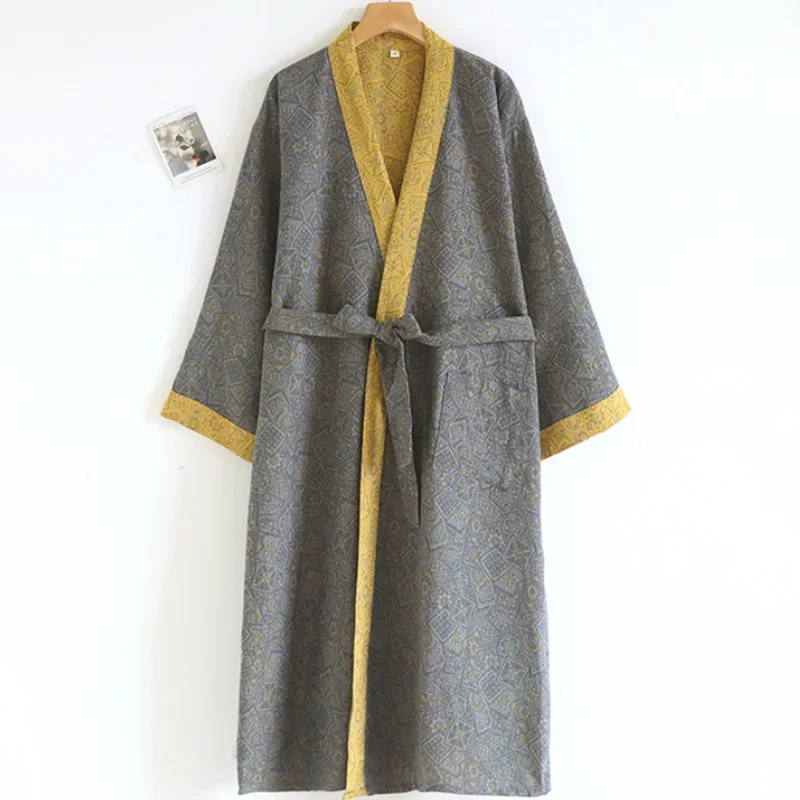 

Couple's Long Robe 100% Cotton Jacquard Kimono Bathrobe Gown Spring New Sleepwear Home Dress Sexy V-Neck Nightgown Loungewear