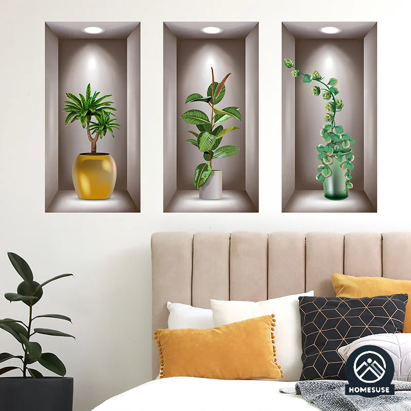 

Wall Art Stickers Simulation 3D Three-dimensional Potted Green Plants Flowers Home Decoration Wall Stickers Wallpapers