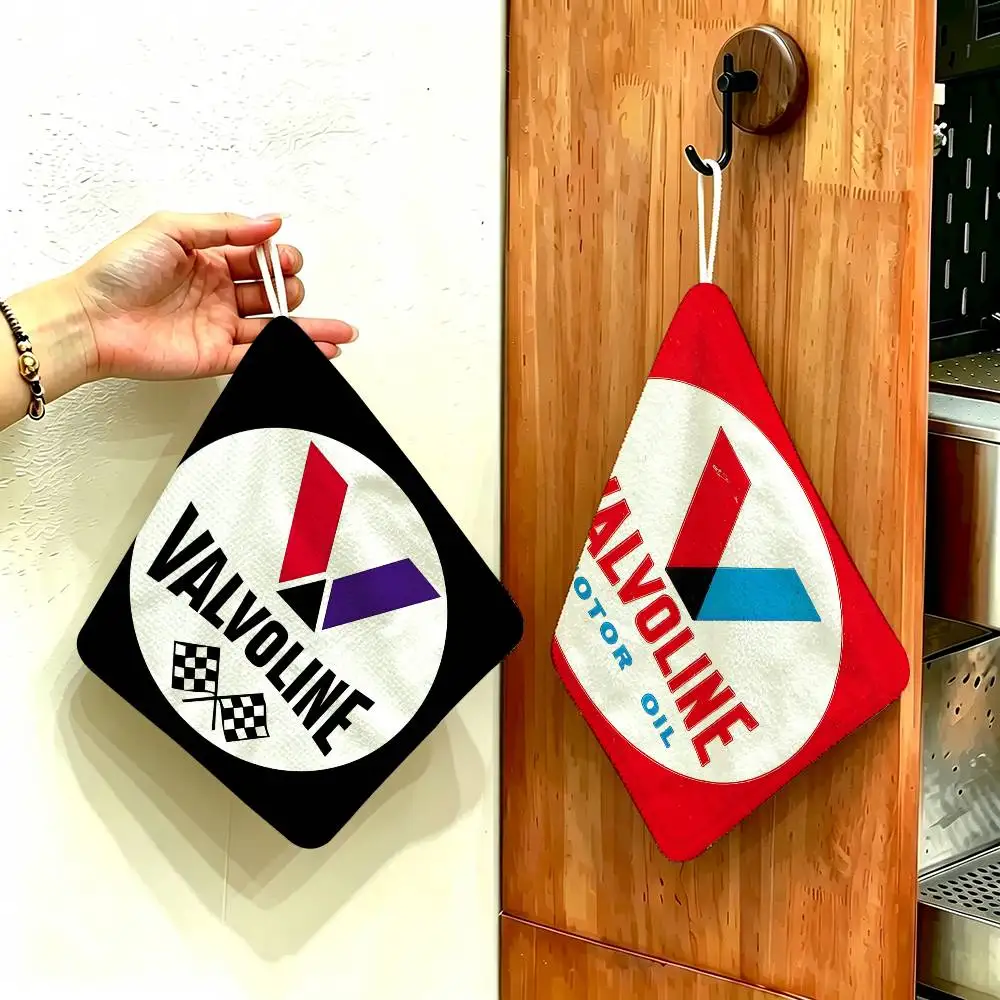 V-valvoline logo Hanging Polyester Cotton Towel, Reusable Hand Wiping Cloth, Wear Resistant for Home Kitchen Sink