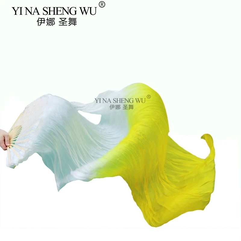Belly Dance Fans 1pc Left Hand Handmade Dyed Fan Long Fan 100% Real Silk Dance Practice Performance Silk Gradient Color 5 Sizes