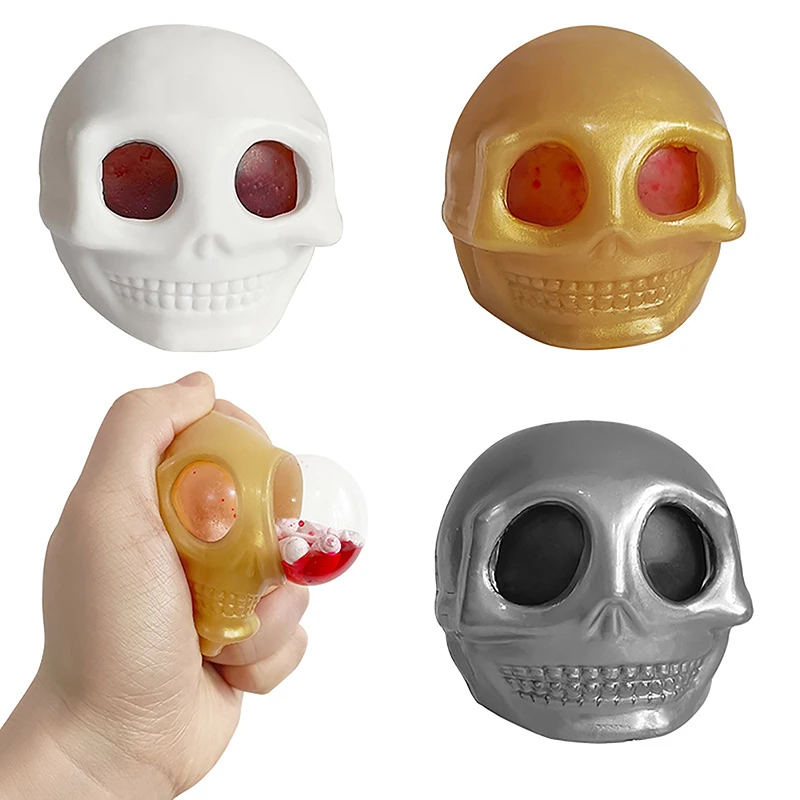 1PC Gothic Scary Gothic Pinch Skull Head Halloween Toy Vent Ball Sensory Skull Squeeze Ball Fidget Funny Skull Vent Toys