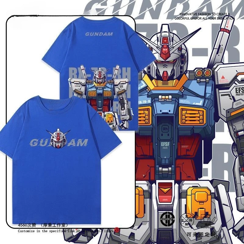 

Mobile Suit Genzu Gundam Federation Devil Short Sleeve Unicorn Gundam T-shirt Men's Anime Clothes Summer Tide