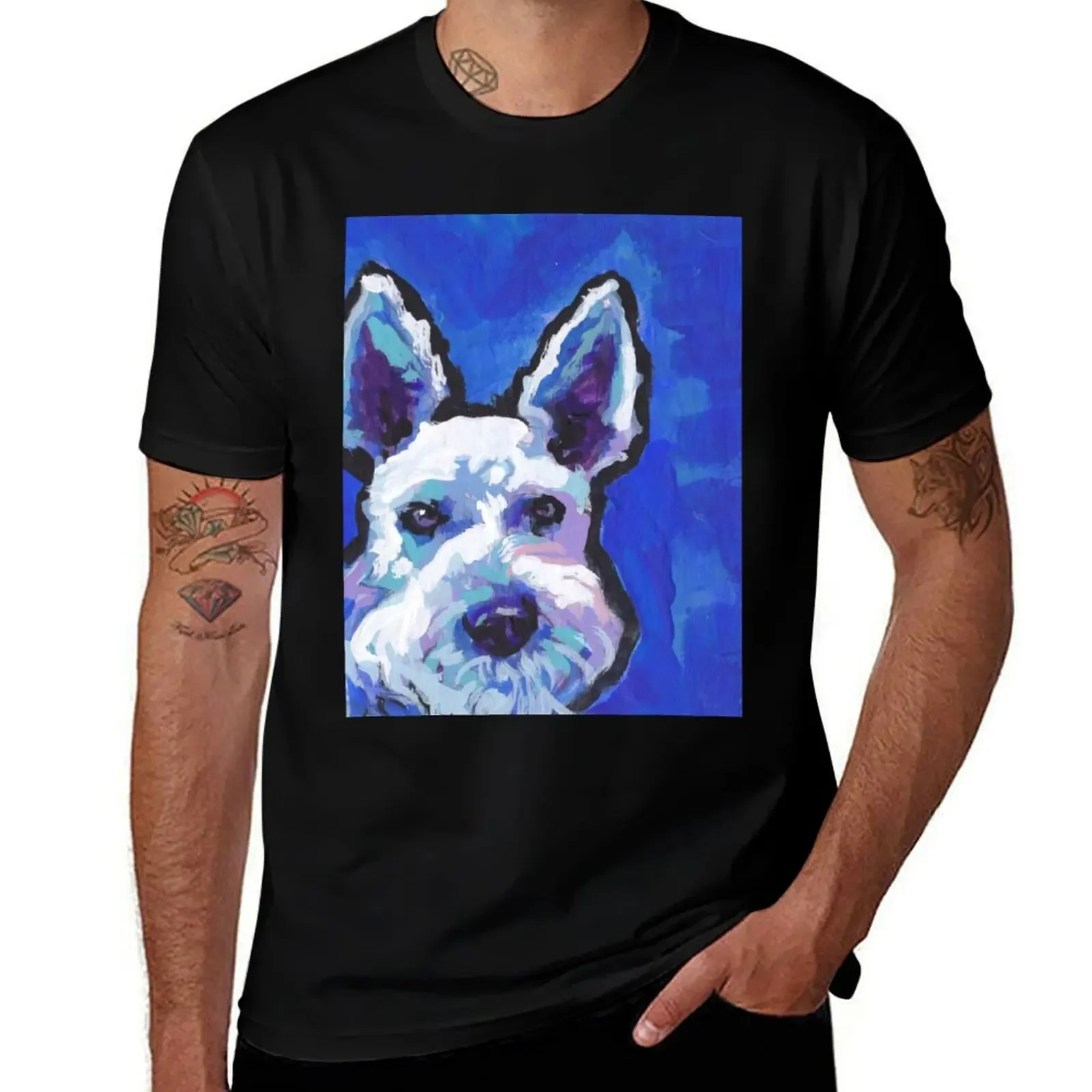 White Schnauzer Bright colorful pop dog art T-Shirt summer tops man clothes graphics vintage t shirts clothing for men