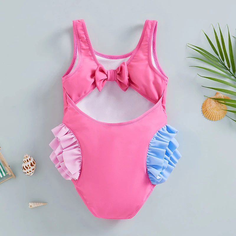 New Fashion Toddler Girls Summer Jumpsuit Bikini Flamingo Little Fish Print Sleeveless Ruffle Swimsuit 18 Months-6 Years