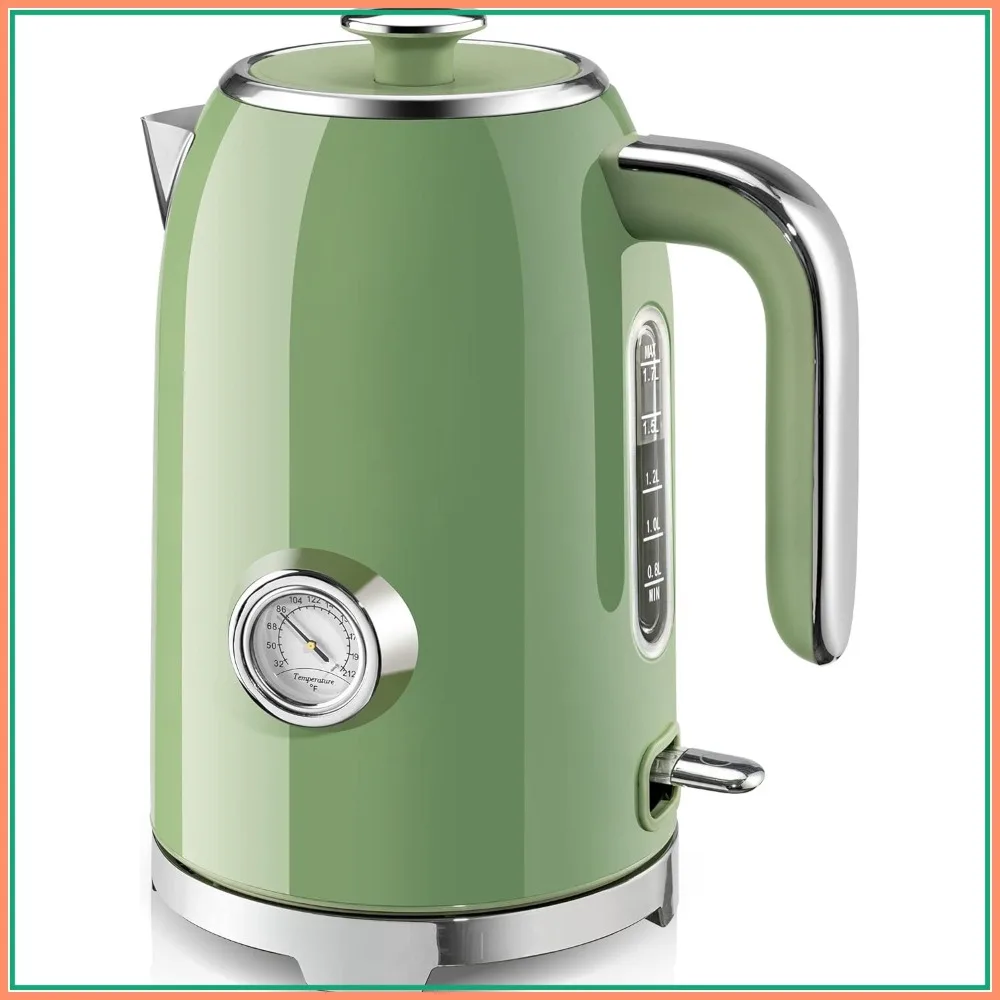 

57oz Electric Kettle with Thermometer, 1500W Fast Heating Stainless Steel, Auto Shut-Off & Boil Dry Protection, Retro Green