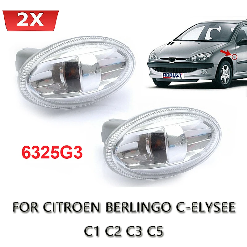 

2Pcs FOR CITROEN BERLINGO C-ELYSEE C1 C2 C3 C5 Partner Side Indicator Repeater Light Lamp 6325G3