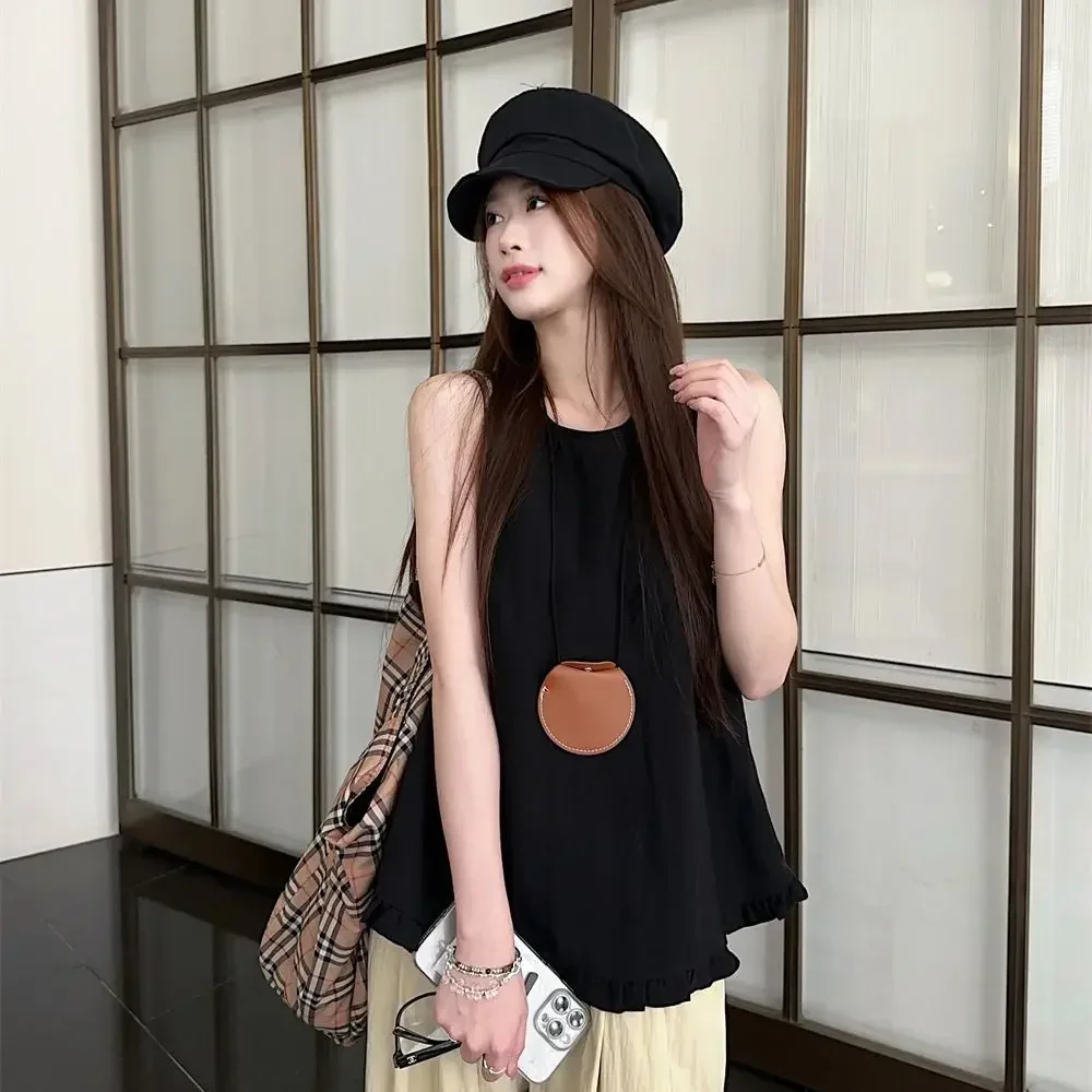 Francuskie falbanki bez rękawów Bluzka letnia Nowa Slim Unikalna Szykowna Moda damska