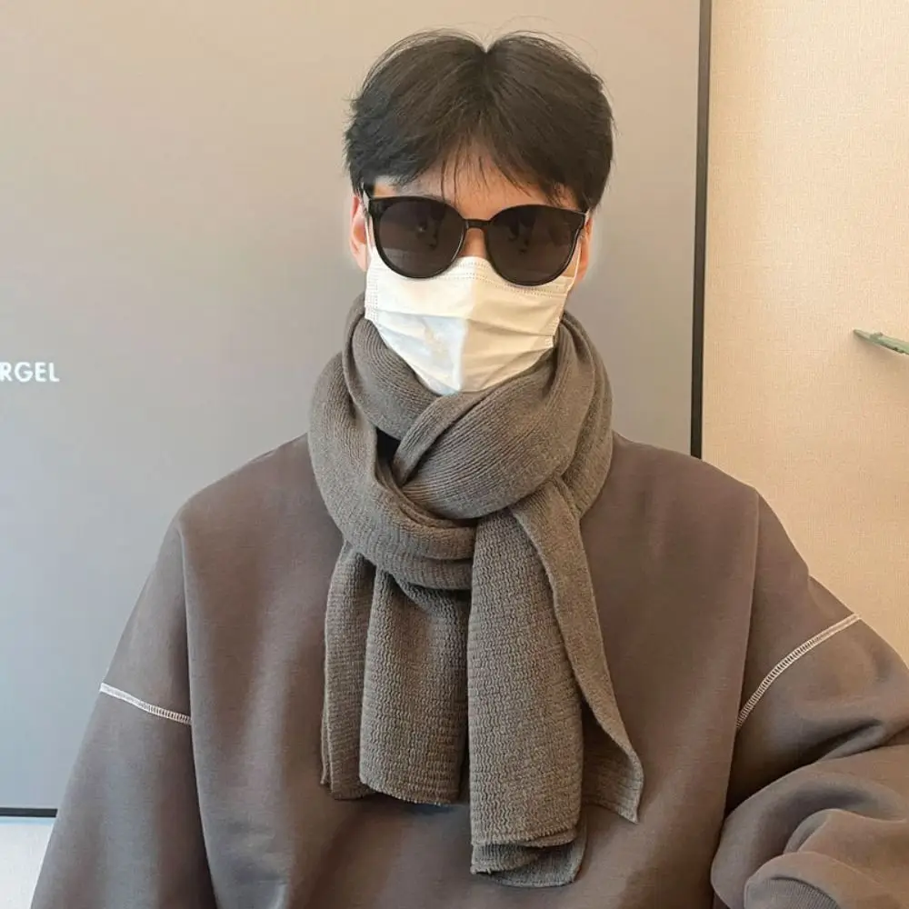 

Casual Solid Color Men Wool Scarf Simple Soft Winter Cashmere Scarf Knitted Warm Coldproof Scarf Males