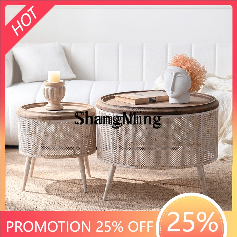 CL mesa pequeno apartamento sala de estar casa ferro forjado retro criativo ferrugem velho sofá borda poucas pequenas mesas redondas