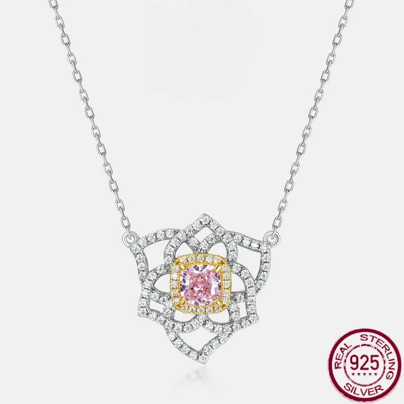 

New S925 pure silver ice flower cut high carbon diamond flower inlaid with colorful treasures, fashionable wedding jewelry