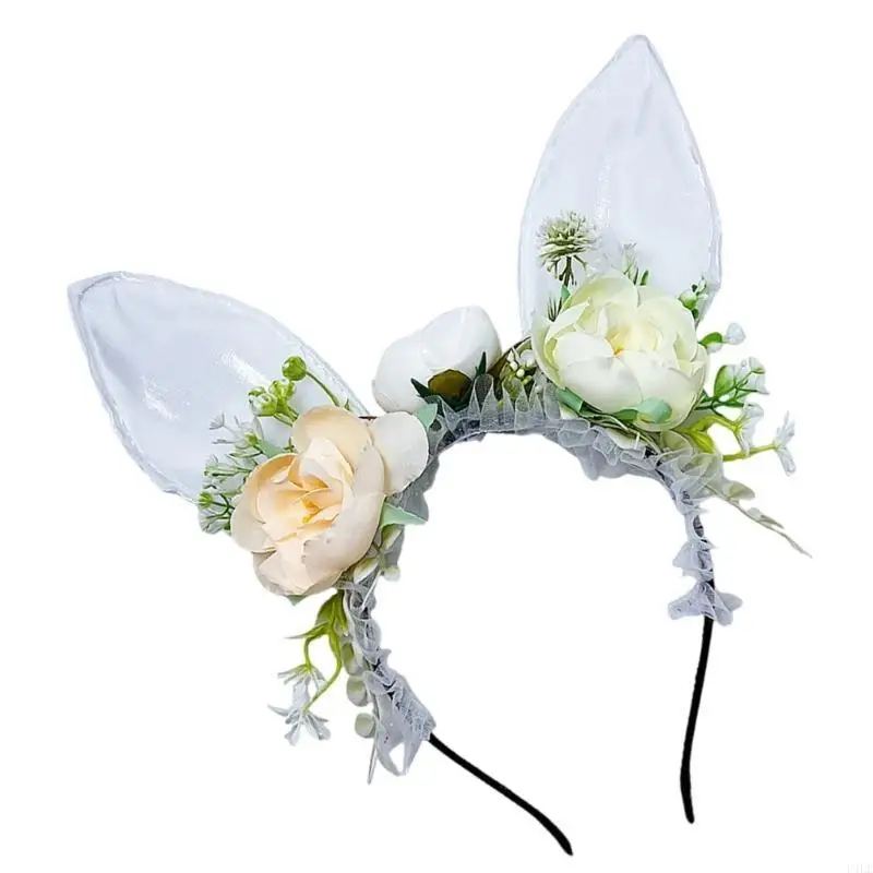 U4LE Duże króliczki Uszy Opaska do włosów Polichromowany kwiat Opaska do włosów Kobiece opaski Anime dla dzieci i młodzieży