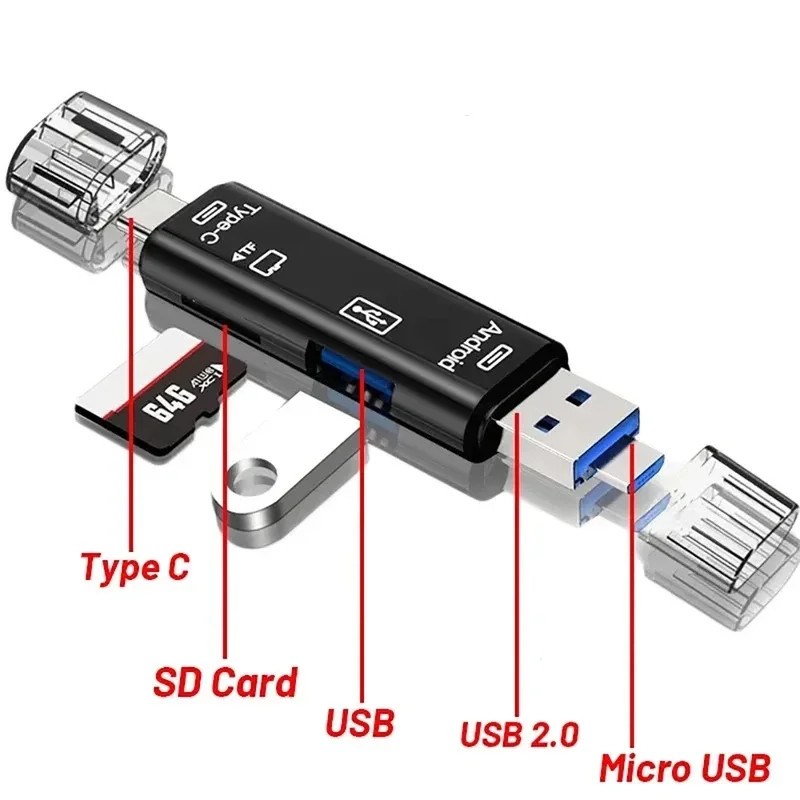 New 5 in 1 Multifunction USB 2.0 Type C USB Micro USB SD TF Memory Card Reader for Android Computer Dock OTG Type C Adapter