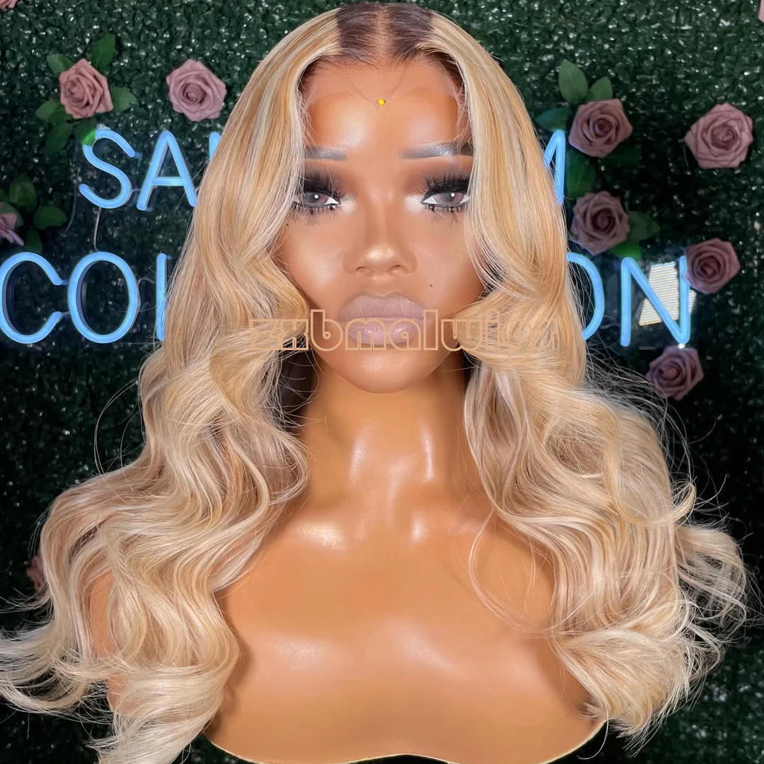 

Синтетические волосы 13X4 Ombre Медовый блондин Свободные волнистые парики шнурка для женщин Бесклеевой парик фронта шнурка Детские волосы Волнистые волокна Повседневная одежда