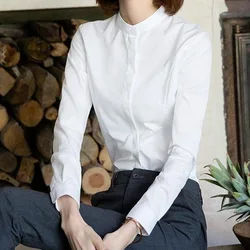 Long Sleeve Tops Office Lady Casual Ladies Solid Blouses Turn-down Collar 2023 New Autumn Winter Thin Buttons Women's Clothing